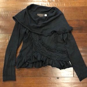 Ruffle Detail Shawl Collar Sweater